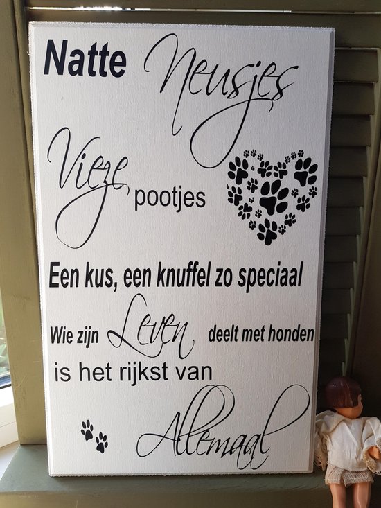 Tekstbord  natte neusjes Hond Katten Dieren Hond Poes  Wandbord Spreukbord Quotebord Cadeau Geschenk Verjaardag Spreuken Spreuk Quoteborden Wand Quote Bord Muur Decoratie Hout Tekst Handgemaakt