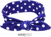 Dames - meiden - tieners haarband blauw met stippen verstelbaar | hoofdband met strik