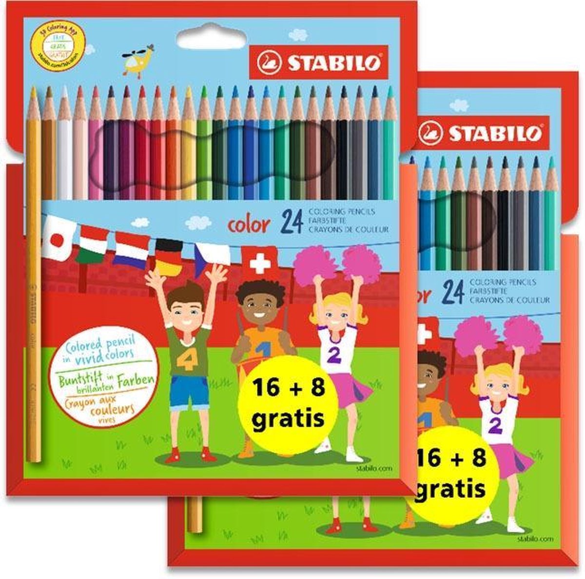 Kleurpotloden STABILO color - 2 PROMO-pochetten van 24 kleuren 16 + 8 gratis