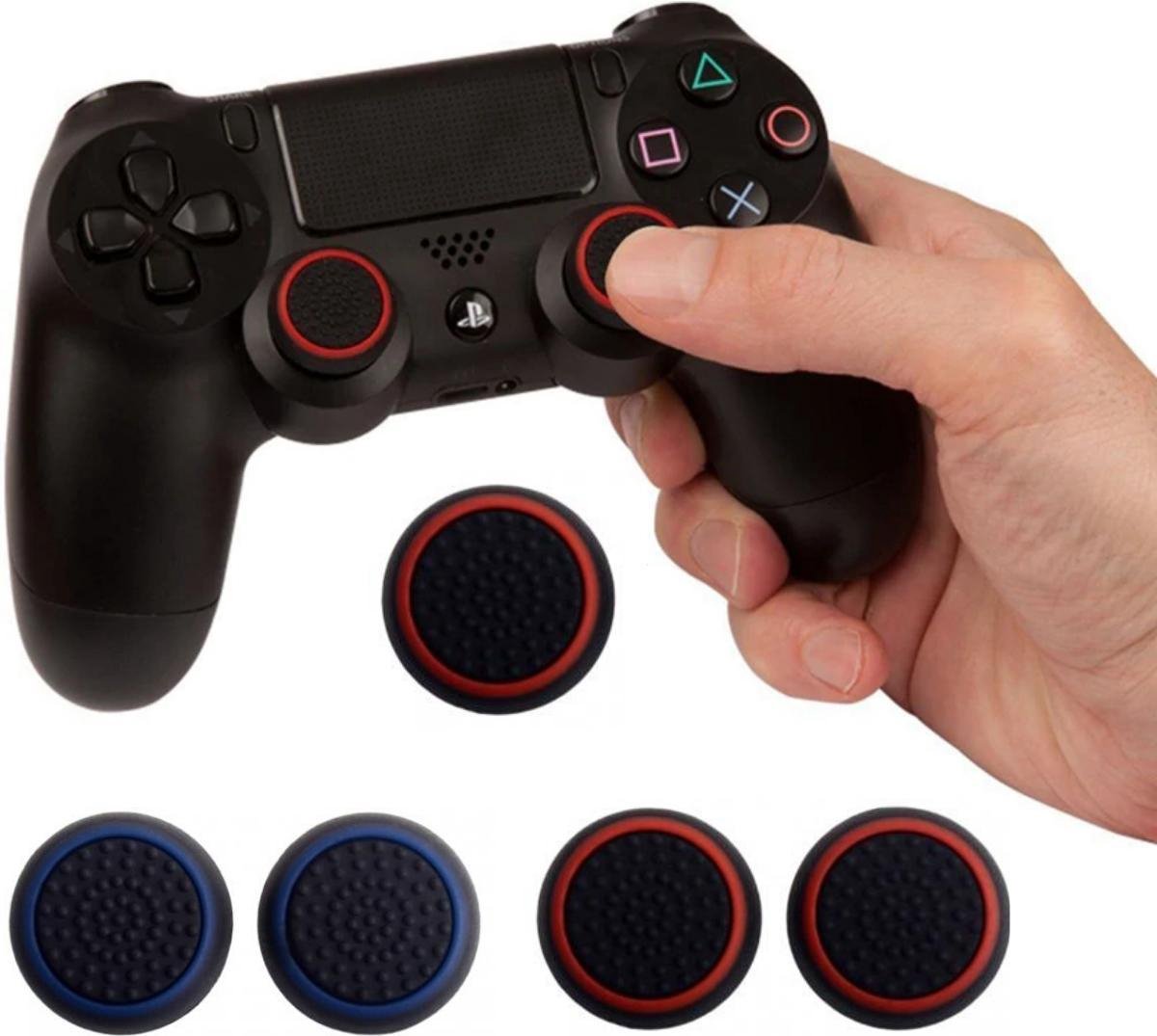 Siliconen Thumb Grips - 1 Set Rood + 1 Set Blauw -  (Set van 4) Voor Playstation & Xbox - Merkloos