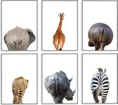 Babykamer/kinderkamer dieren posters – Billen safari dieren - 6 stuks - 20x30 cm