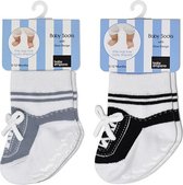 Stepping Out Sneakers licht grijs en zwarte sokjes voor baby 0-12 maanden-Witte vetertjes-Anti slip zooltjes-Kraamcadeau-Baby shower