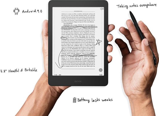 Nova 2, 7,8" E-inkt e-reader met Dual Touch, warm/koudlicht, Android 9, Playstore - + Wacom Stylus + Screenprotector