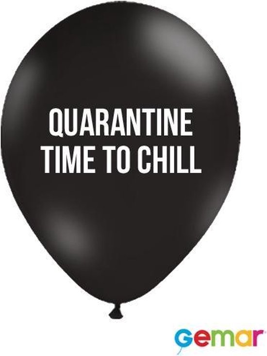 Ballonnen "QUARANTINE" Zwart met opdruk Wit (helium)
