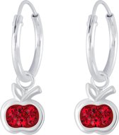 Joy|S - Zilveren appel bedel oorbellen rood kristal oorringen