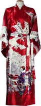 ORIGINELE JAPANSE KIMONO MET MAIKO DESSIN (ROOD) (POLYESTER) (MAAT ZIE PRODUCTBESCHRIJVING !)