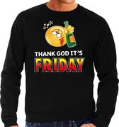 Funny emoticon sweater Thank God its friday zwart voor heren -  Fun / cadeau trui XL