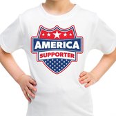 Amerika / America schild supporter  t-shirt wit voor kinderen L (146-152)