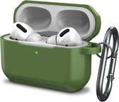 YONO Siliconen Hoesje geschikt voor Apple Airpods Pro 1 / 2 - Met Clip - Leger Groen
