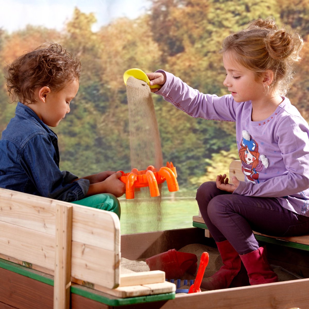 AXI Ella Houten Zandbak in Bruin/Groen - Met Zitbankjes en Deksel - FSC hout - 100x95x20cm - Zandbak voor kinderen — afbeelding 6