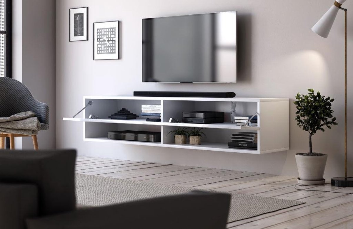 Tv à suspendre Meubel blanc brillant 140 cm - Design moderne et épuré | bol