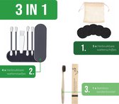 5 Duurzame Herbruikbare  en wasbare wattenschijfjes zwart + 4 Duurzame Herbruikbare Wattenstaafjes + 1 Bamboe tandenborstel/Natural Bamboo tandenborstel