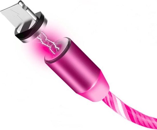 Jocam - 1 Meter Magnetische - lichtvloeiende - LED - oplaadkabel Iphone connector - 2.4A - Roze