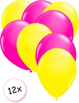 Ballonnen Neon Geel & Neon Roze 12 stuks 25 cm