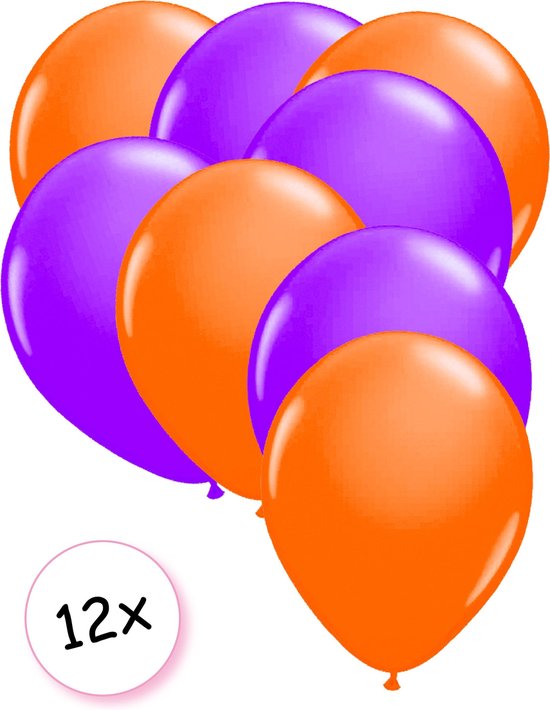 Ballonnen Neon Oranje & Neon Paars 12 stuks 25 cm