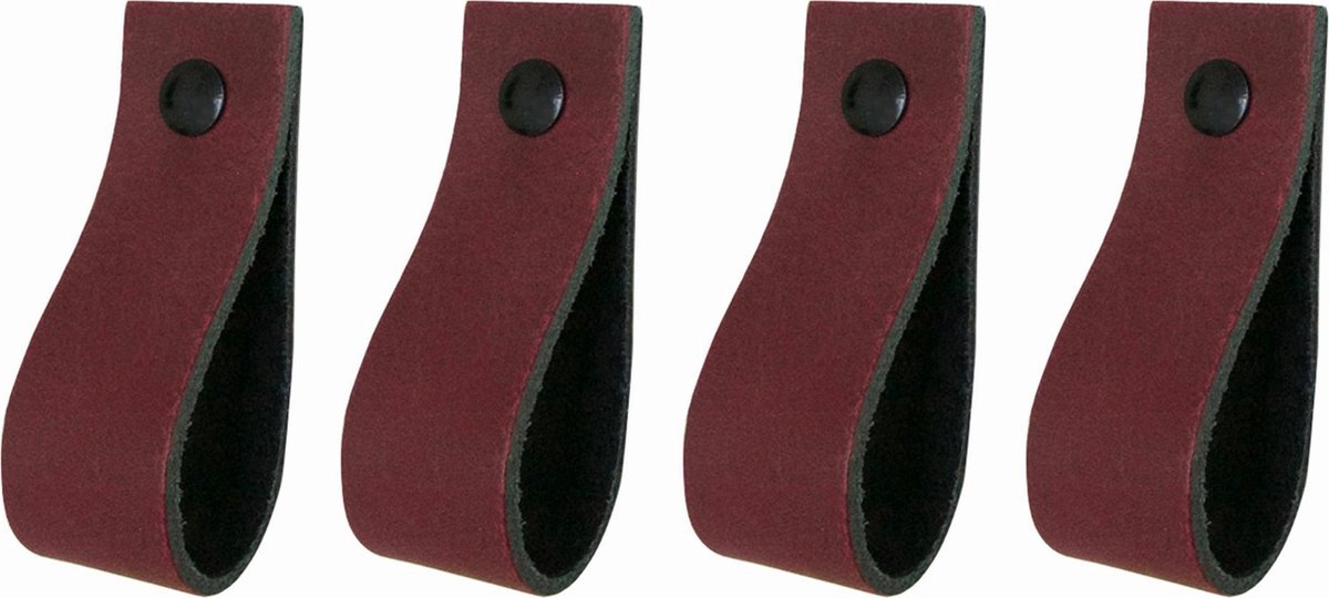 Handles and more - 4x Leren handgrepen - lusjes - Bordo - XS (12,6cm) - incl. 3 kleuren schroefjes (handgreepjes - leren greepjes - leren lusjes)