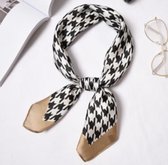 Stijlvolle Sjaal Houndstooth - Pied de Poule - Hoofdband - Sjaaltje - Bandana - Haarband | Zwart - Wit - Beige - Zand  | Geruit | Elegant - Casual | Chique om nek of aan tas!