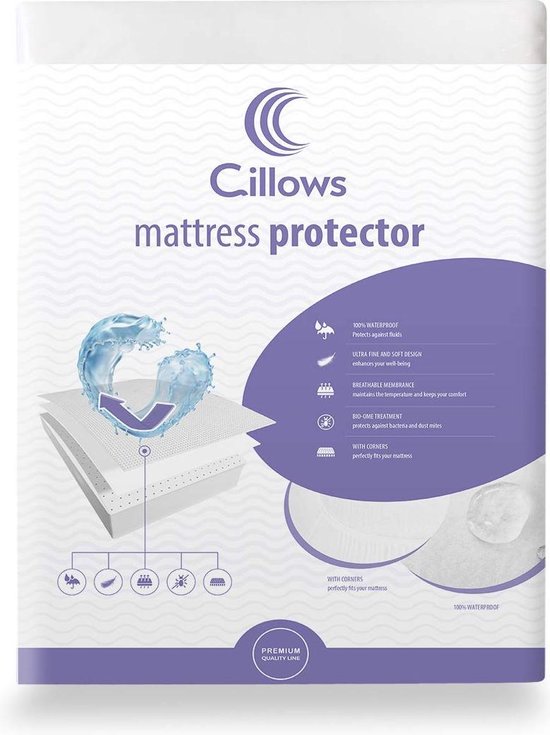 CILLOWS Waterdichte matrasbeschermer 180x200cm - Waterdichte Molton - 100% katoenen badstof - wit