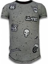 Longfit Asymmetric Embroidery - T-Shirt Patches - Rockstar - Grijs