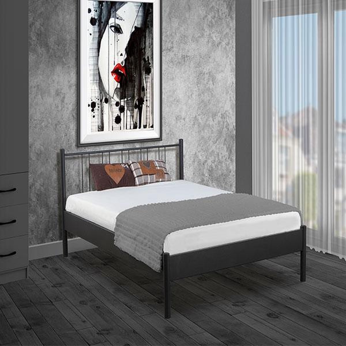 Bed Box Holland Metaal bed Moon zilver 140x200 lattenbodem eenpersoons -Design