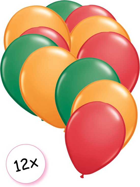 Ballonnen Groen, Oranje, Rood 12 stuks 27 cm