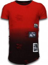 Pictured Flare Effect T-shirt - Long Fit Shirt Dual Colored - Rood