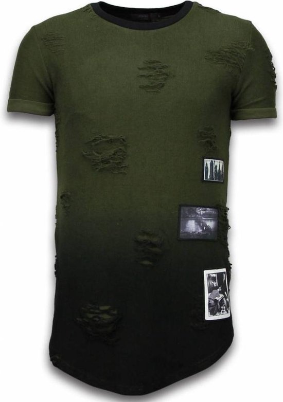 T-shirt Justing Pictured Flare Effect - Chemise longue coupe bicolore - T-shirt vert avec effet flare illustré - Chemise longue coupe bicolore - Vert T-shirt homme Taille M