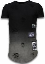Pictured Flare Effect T-shirt - Long Fit Shirt Dual Colored - Zwart