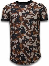 Camouflaged Fashionable T-shirt - Long Fit Shirt Army Pattern - Bruin
