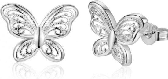 Vlinder- filigraan- Verzilverd- oorbellen- Dames-13 mm-Charme Bijoux