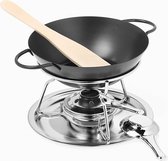 Zwarte plaatstalen wokset met brander, met antikleeflaag, ø20cm