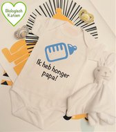 Rompercity - Design Romper Ik heb Honger Papa! - Blauw / Biologisch Katoen / Geboorte Cadeau / Maat 50-56