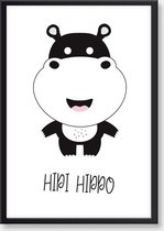 Seldona® Poster kinderkamer Nijlpaard - Zwart wit - Scandinavisch design - jongen / meisje - Babykamer posters - A3 formaat (30x40cm) Poster dieren