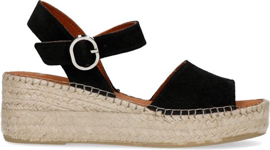 Manfield - Dames - Zwarte suède sandalen met sleehak - Maat 41 | bol.com