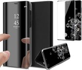Samsung S20 Ultra Hoesje en Samsung S20 Ultra Screenprotector - Samsung Galaxy S20 Ultra Hoesje Book Case Spiegel + Screenprotector Full - Zwart
