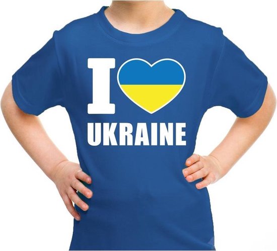 I love Ukraine t-shirt blauw voor kids - Oekraine landen shirt - Oekraiens supporters kleding 158/164