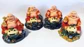 Boeddha met Feng Shui kikker  set van 4 stuks rijkdom en geluk. handgeschilderd 7.5cm