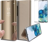 Samsung S20 Plus Hoesje en Samsung S20 Plus Screenprotector - Samsung Galaxy S20 Plus Hoesje Book Case Spiegel + Screenprotector Full - Goud