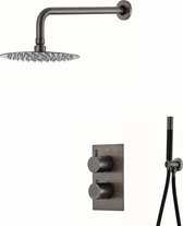 Ced'or complete inbouw regendouche 20cm met wandarm en staafhanddouche + slang in het zwart Verouderd ijzer