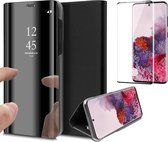 Samsung S20 Hoesje en Samsung S20 Screenprotector - Samsung Galaxy S20 Hoesje Book Case Spiegel + Screenprotector Full - Zwart