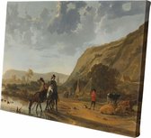 Rivierlandschap met ruiters | Aelbert Cuyp  | 1653 - 1657 | Wanddecoratie | Canvas | 150CM x 100CM | Schilderij | Foto op canvas | Oude meesters