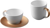 Driedelige koffie- en theeset, Wit/Goud - Porselein - BergHOFF|Gem Line