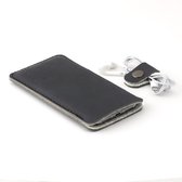 JACCET iPhone Xs Max sleeve - antraciet/zwart leer met grijs wolvilt - Handmade in Nederland