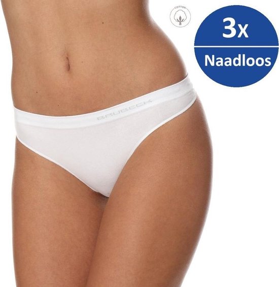 Brubeck Dames Ondergoed String - Naadloos Elastisch Katoen 3-Pack - Wit - XL