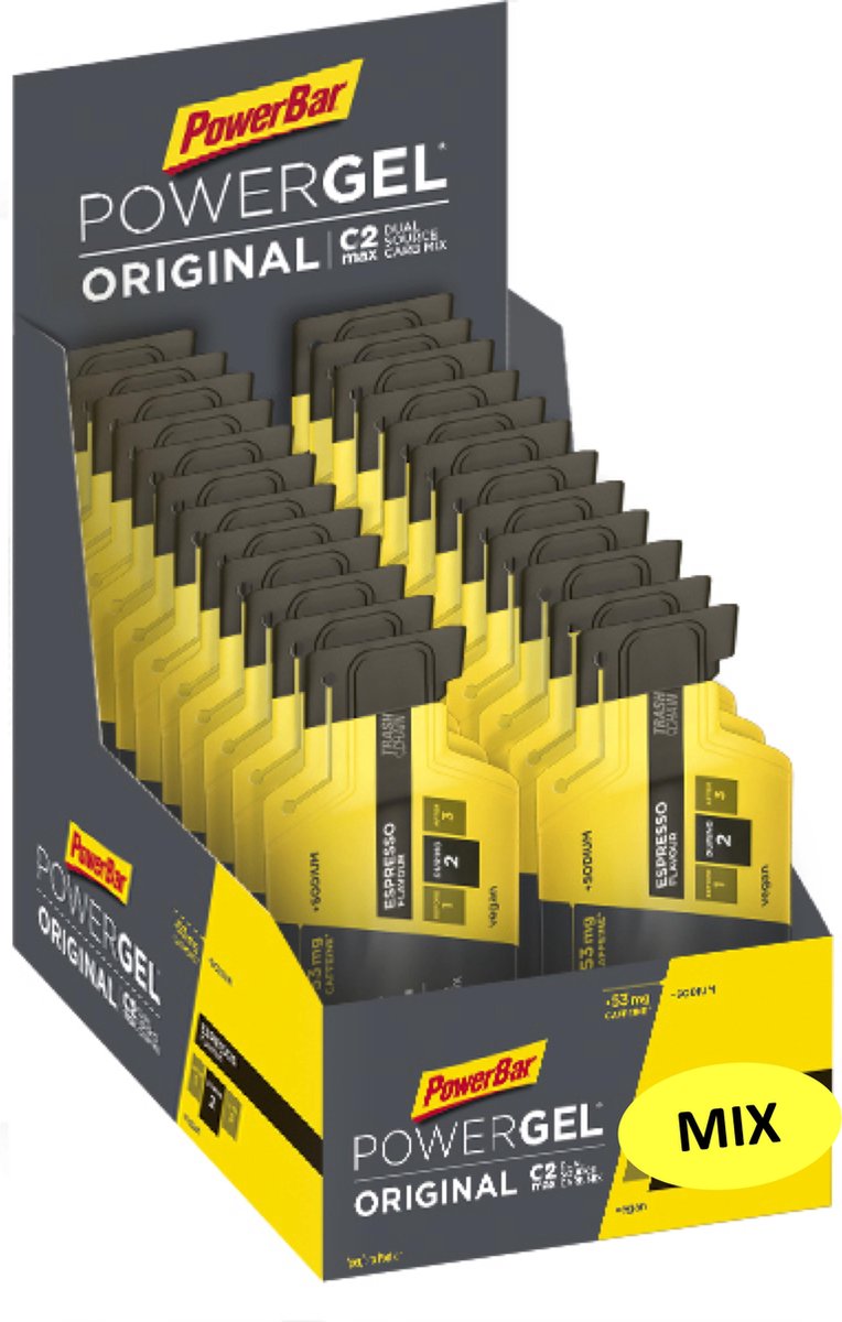 Goedkoopste Powerbar Energiegels | Powergel Original | mix van verschillende smaken (met cafeïne) 24x41g