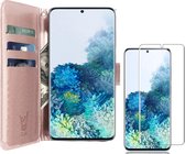 Samsung S20 Plus Hoesje en Samsung S20 Plus Screenprotector - Samsung Galaxy S20 Plus Hoesje Book Case Leer Wallet + Screenprotector - Roségoud