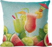 Kussenhoes fruit en cocktails. Kussen hoes zommer thema / kussensloop strand thema 45x45