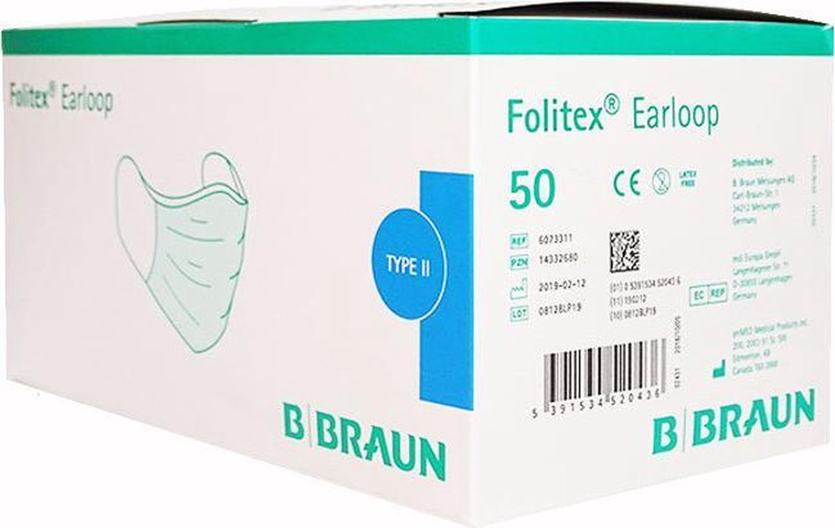 B Braun Folitex Mondmaskers Met Elastiek 50 Stuks (Blauw) / Earloop  Facemask 50 Pieces... | bol.com