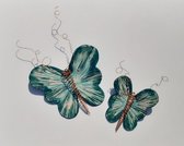 Wandobject muurdecoratie vlinders groen blauw van keramiek