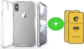 iPhone Xs Max Hoesje - Transparant Anti Shock verstevigd Achterkant Case Backcover + 2 Tempered 9D screenprotector Full Cover Bescherm Glas voor iPhone XSMAX